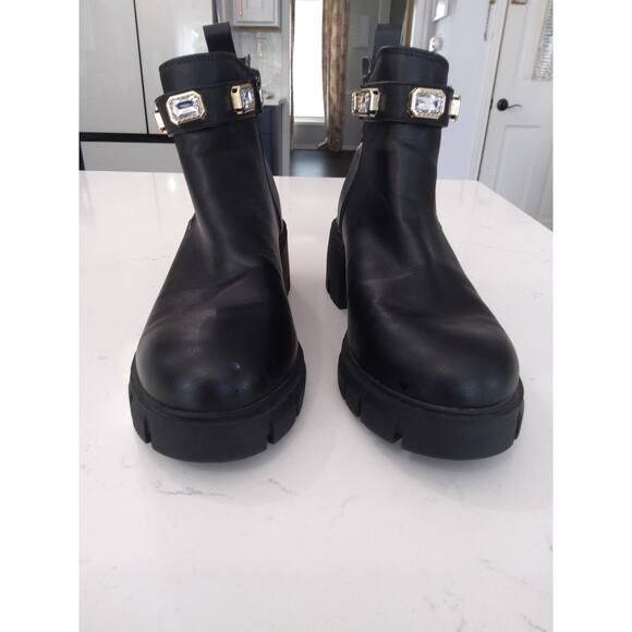 Steve Madden Blk Whimsygoth Boots Chunk Lug Sole Chelsea Rhinestone Vamp Riding - Picture 6 of 9